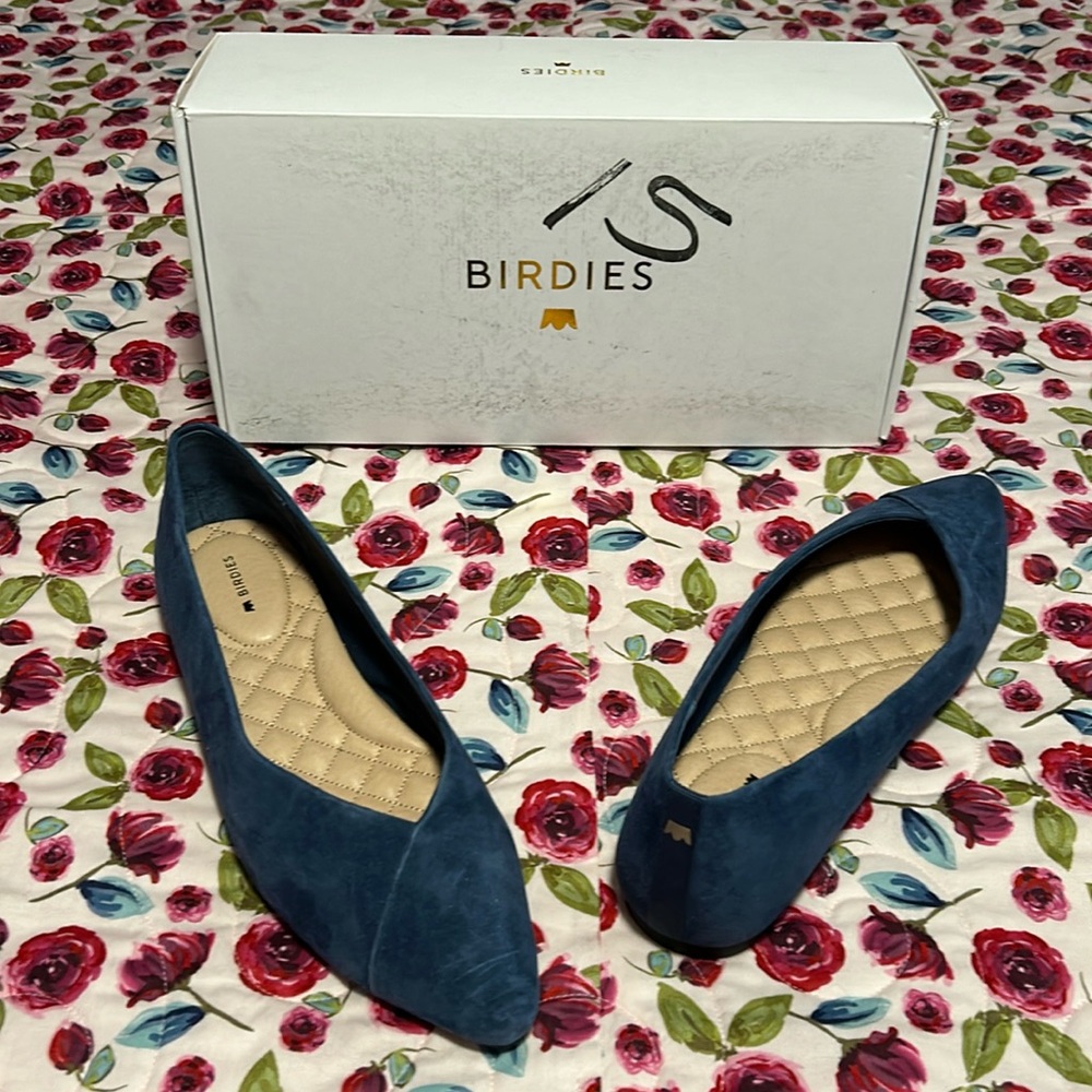 Birdies, The Goldfinch, in Indigo Suede. These were never worn.
